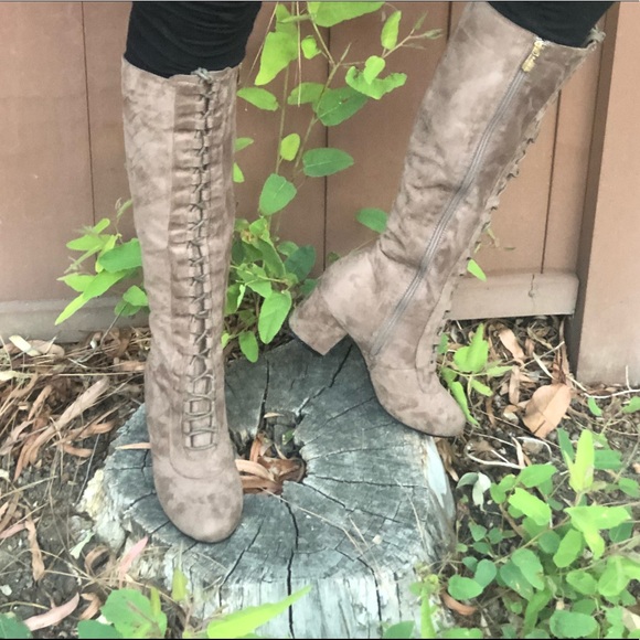 Tall Taupe Lace up Boots - Picture 8 of 8